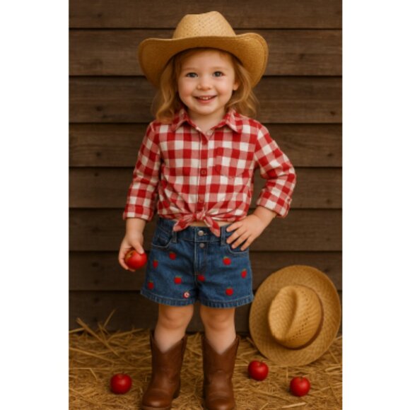 Vintage Gymboree 2003 Apple Embroidered Dark Wash Denim Shorts | Toddler Girl 3T - Picture 1 of 7